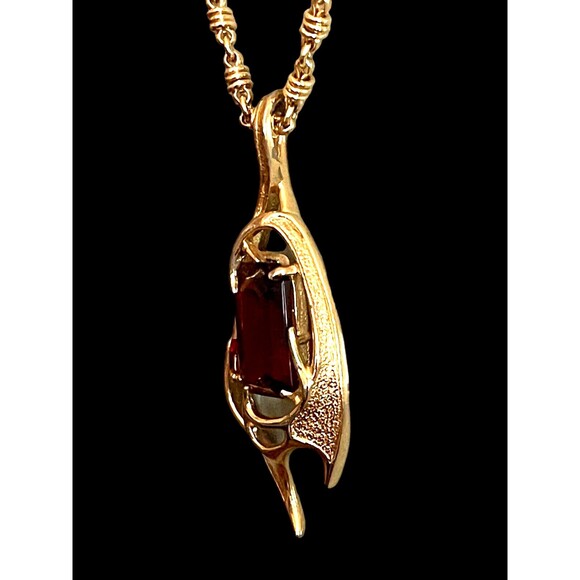 Vintage Pendant Neckless Sarah Coventry Topaz Amber Glass Gold Tone Molten Flame - Picture 5 of 11